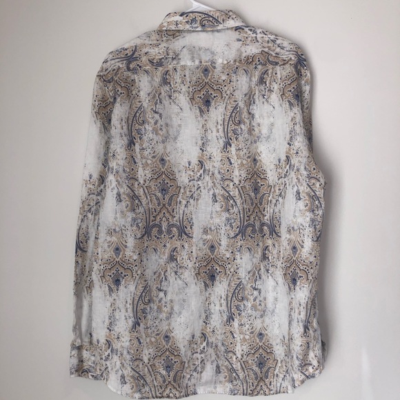 Bobby Jones Men’s XL Cream and Blue Print Long Sleeve Shirt - Picture 2 of 2